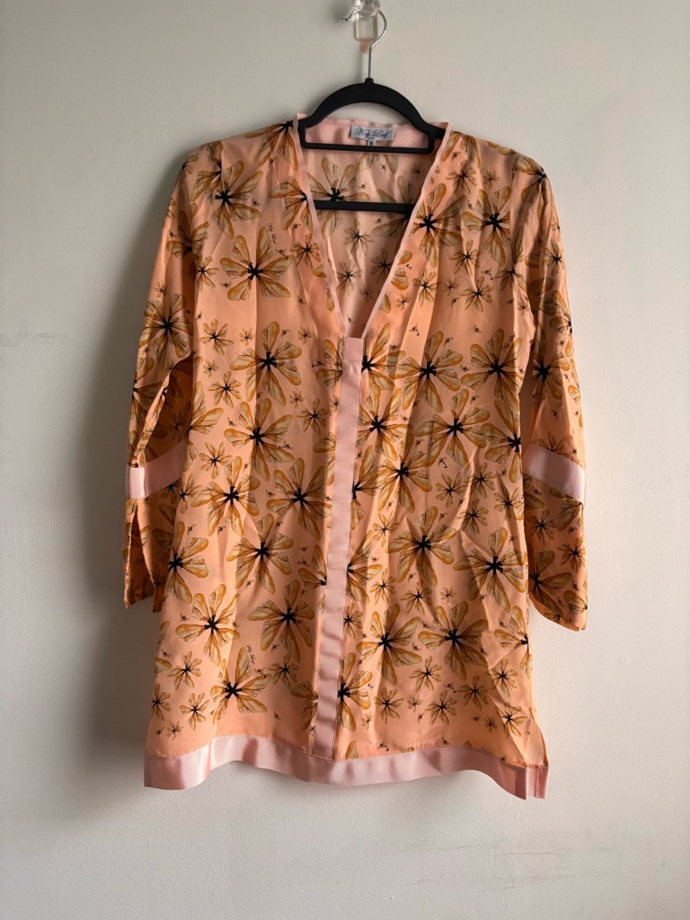 Peach Floral Long-Sleeve Women’s Dress by